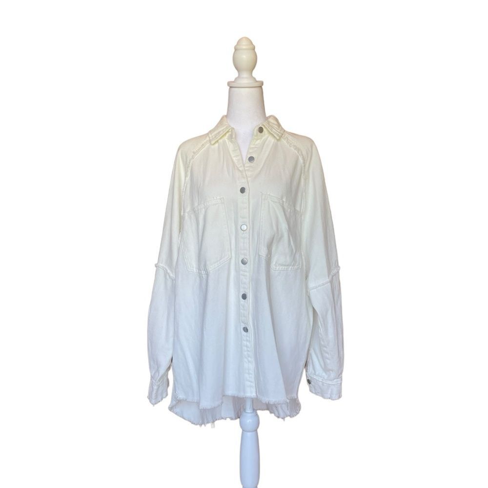 POL White Star High Low Oversized Cotton Shacket Jacket Womens Size Small Medium